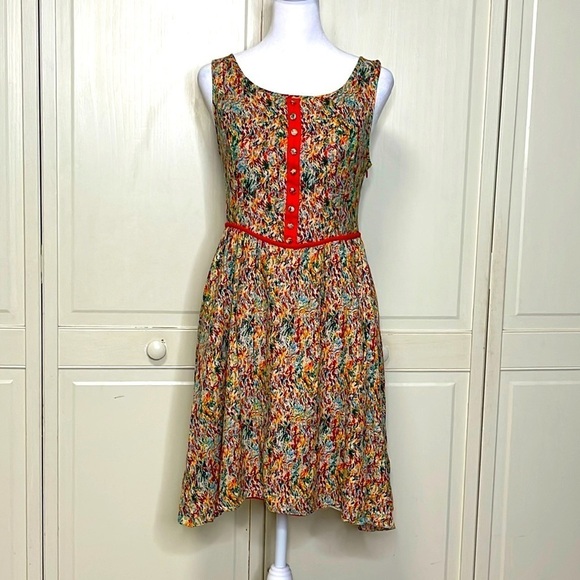 MISS ME Women’s Sleeveless Impressionist Multicolor Floral Orange Lining Size S - Picture 1 of 7